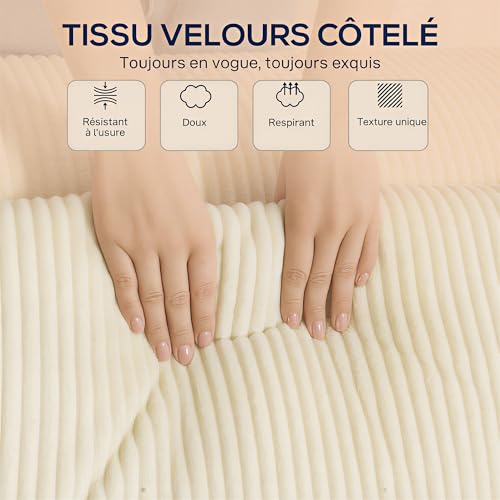 HOMCOM Canapé 3 Places en Velours côtelé, canapé Salon Moderne avec Assise rembourrée, Mousse Haute densité, Larges accoudoirs, 2 Coussins, livré entièrement compressé sans Montage, 202 cm, Beige – Image 6