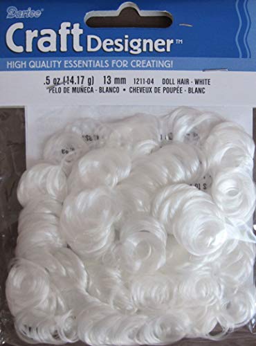 DARICE Craft Designer CURLY DOLL HAIR 1 Pack of .5 Oz. WHITE Color DOLL HAIR Synthetic w INSTRUCTION SHEET for DOLLS, Crafts, Etc