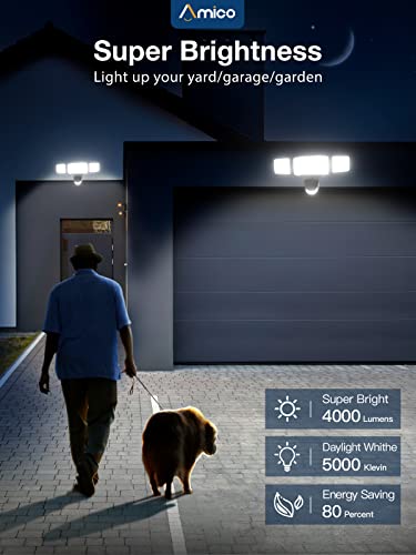 Amico 2 Pack Led Security Lights With Motion Sensor (1 Pack 4000Lm 40W Black + 1 Pack 6000Lm 55W White), 3 Heads Adjustable Outdoor Light For Garage, Yard #TOP1