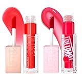 Maybelline Lifter Gloss and Lifter Plump Bundle, Hydrating, Pumping Lip Gloss in Shades Sweetheart and Red Flag, Pack of 2