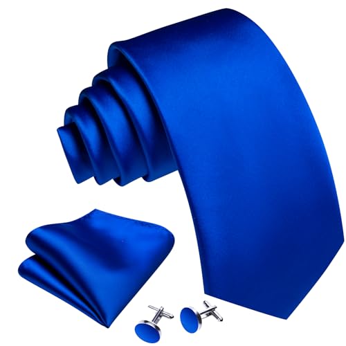 Image of Barry.Wang Plain Men Silk Ties Extra Long Satin Necktie for Wedding Business Handkerchief Cufflinks Set Solid Colors