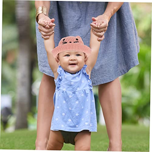 Kids Folding Woven Sun Hat Adjustable 48-52CM Lightweight Summer Bucket Hat for Boys and Girls UV Protection Beach Cap Pink4