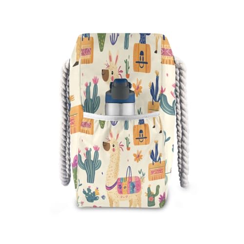 Llama and Cactus Beach Bag & Travel Tote Bag Large Sandproof with Zipper Closure, Wet Pouch for Swim Gym Travel, Lightweight Foldable Outdoor Bag3