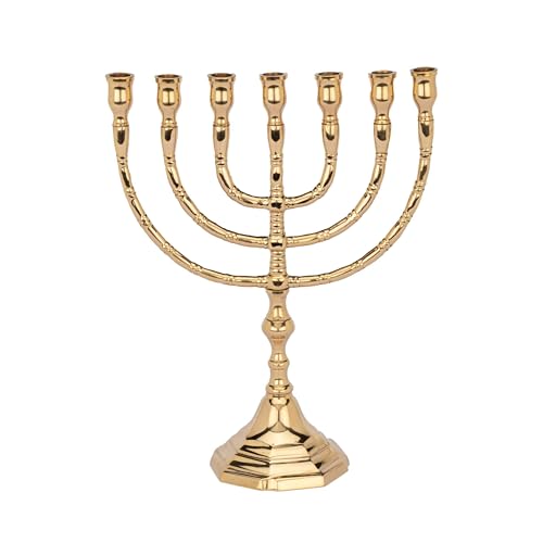 NKlaus Menora 25,5 cm - Portacandele a 7 bracci in ottone lucido, candelabro ebraico tradizionale per cerimonie e decorazioni 16411