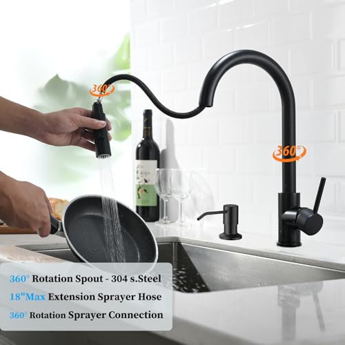 Havin Black Single Hole Sink Faucet,High Arc Stainless Steel Pull Down Kitchen Sink Faucet, Fit for Single Hole Bar Sink,Farmhouse or Kitchen Sink use HV501B by havin - Image 3