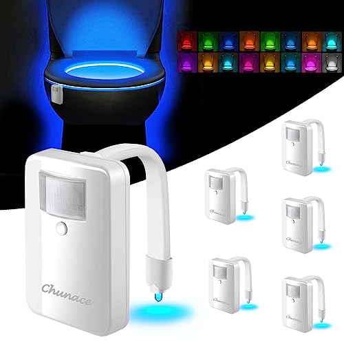 Chunace Toilet Night Lights 6 Pack - Motion Sensor Activated LED Nightlight for Bathroom Illumination - 16 Color Changing Lamp Glowing Inside of Toilet Bowl Seat Chunace Toilet Night Lights 6 Pack - Motion Sensor Activated LED Nightlight for Bathroom Illumination - 16 Color Changing Lamp Glowing Inside of Toilet Bowl Seat