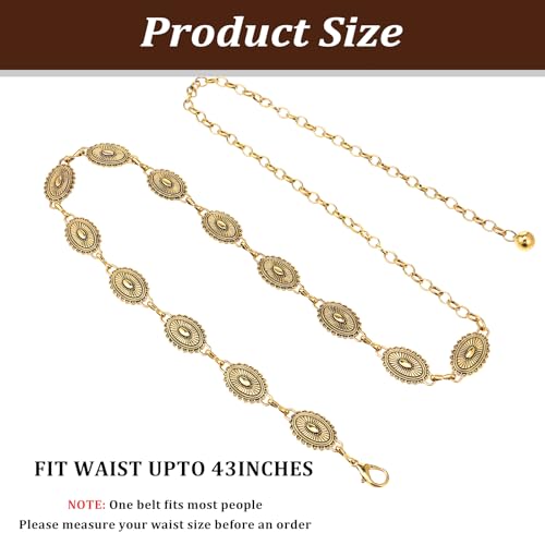 Western Metal Concho Belt for Women Gold Western Belt Vintage Adjustable Boho Hollow Out Daisy Chains Belts for Dresses Jeans Trousers Country Concert Outfit Cowgirl Ladies Gifts 44×0.79 × 0.24 Inch2