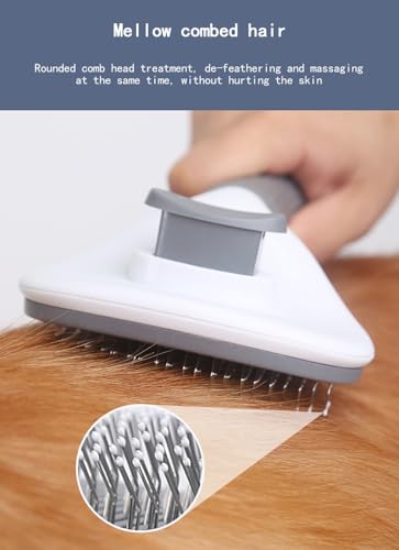 Image of Cat Brush with Release Button, universal for cats and dogs, one click release, brush and flea comb combination set,Pet Hair Comb Tear Stay Removal, knotted skin floating hair tangled fleas (Pink)