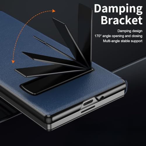 Image of TechTrendz for Samsung Galaxy Z Fold 8 Ultra Magnetic Flip Folding Case, Multi-Angle Bracket, Full Body Hinge Protective Slim Cover, Luxury Business Leather Cover for Fold 8 Ultra Back Cover (Blue)
