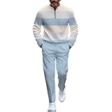 Men's fashion casual shirt jogging pants two-piece set, half zip long sleeved top pants sports set (14,M)