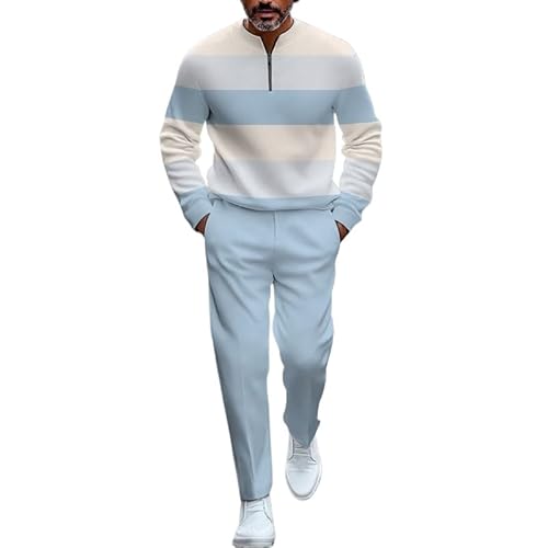 Men's fashion casual shirt jogging pants two-piece set, half zip long sleeved top pants sports set (14,M)