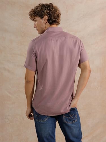 Image of WROGN Men's Cotton Linen Blend Casual Shirt | Solid Minimal Design | Slim Fit