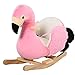 HOMCOM Schaukelpferd Schaukelspielzeug Flamingo mit Sicherheitsgurt Haltegriffe Plüsch 60 x 33 x 52 cm