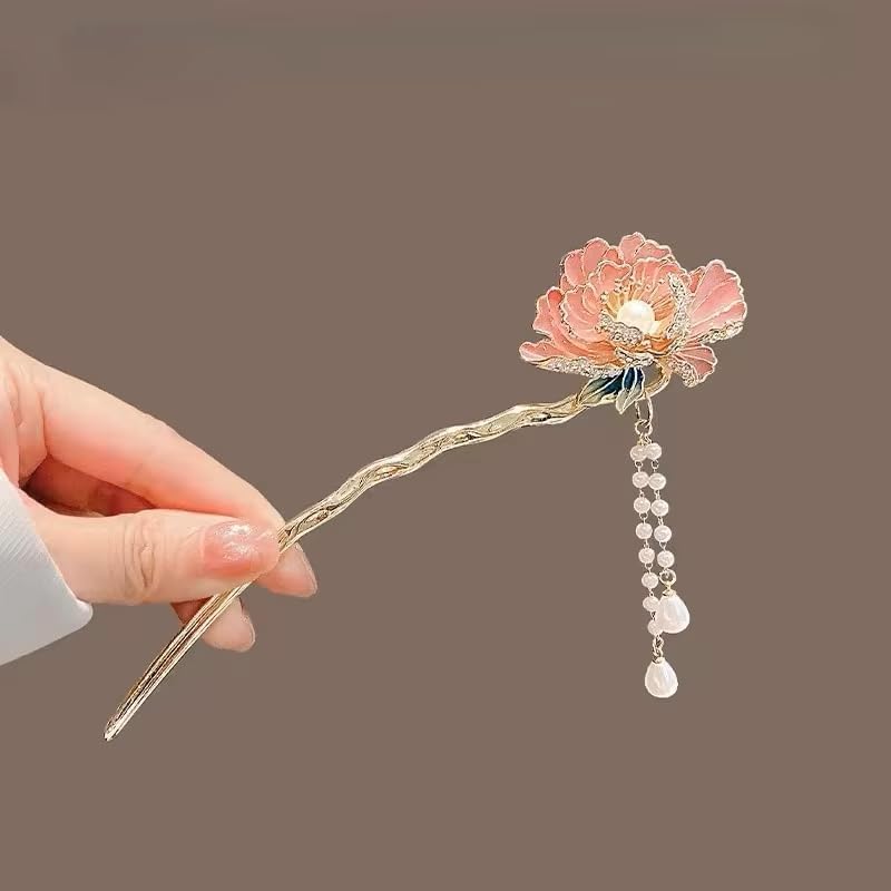 Image of Chinese Flower Hair Sticks, Vintage Metal Tassel Hair Pins, Traditional Hair Chopsticks for Women, 1 Piece