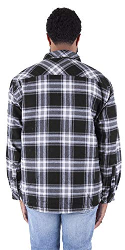 Image of Shaka Wear Men's Plaid Shirts - Flannel Hooded Long Sleeve Casual Button Up Fleece Soft Quilted Lined Hoodie Jacket PFJ02 Black M