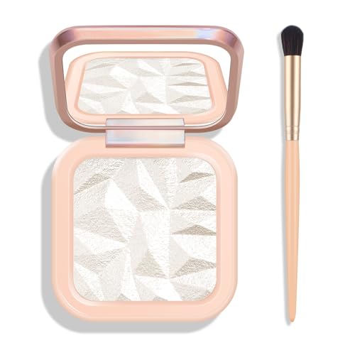 KYDA Face Highlighter Palette, High Glossy Pearl White Face Illuminator Palette, Natural Shimmer Smooth Baked Highlighter Makeup, Lasting Sparkling Baked Pressed Powder- PEARL