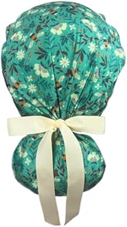 Scrub Cap for Women and Men, Ponytail Scrub Caps, Working Hat, Head Cover with Ribbon Ties and Buttons, Long Hair