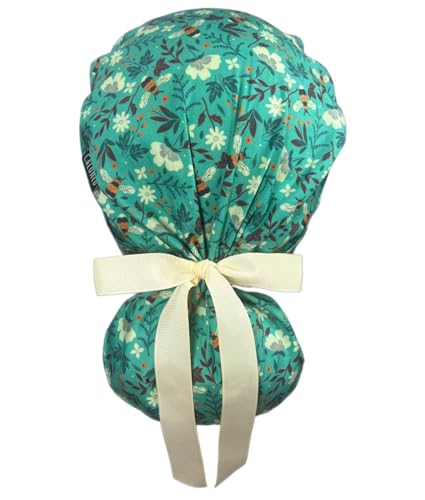 CALOMED Scrub Cap for Women and Men, Ponytail Scrub Caps, Working Hat, Head Cover with Ribbon Ties and Buttons, Long Hair