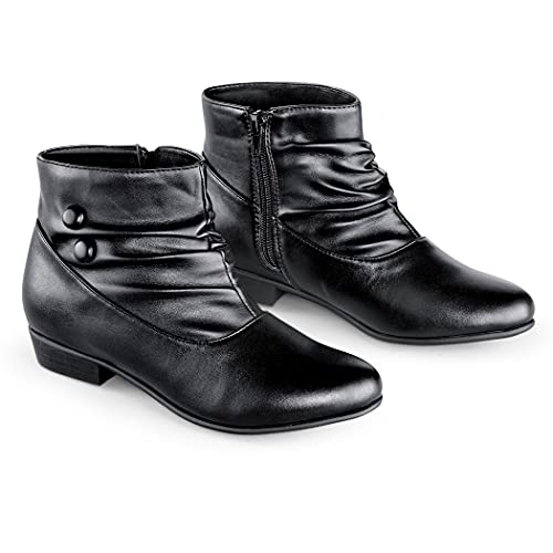 Collections Etc Women's Button Ankle Slouch Boots w/Low Heel BLACK 112