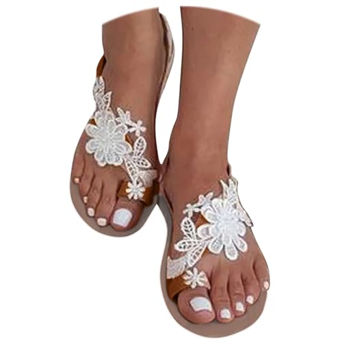 Flat Sandals for Women, White Sandals Woman Dressy Summer, Bohemian