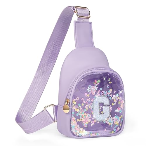 Image of COSHAYSOO Purple Toddler Little Girls Purse 2 3 4 5 6 7 Year Old Kids Sling Bag Initial Crossbody Pouch, Cute Kawaii Travel Everywhere Daily Essentials Organizer Bag Outfit Accessories Letter G
