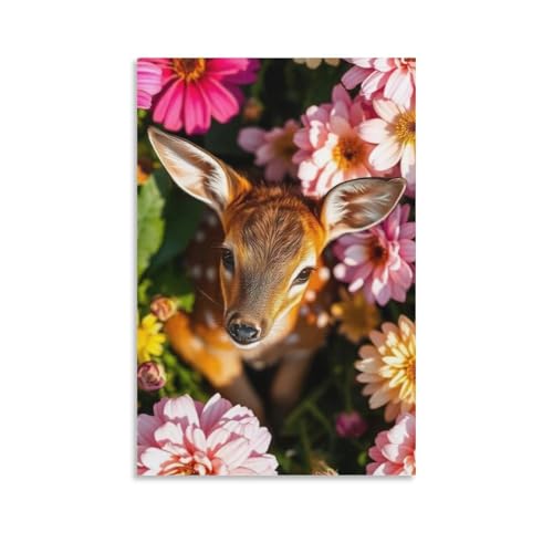 Lienzo de cervatillo con flores de 40x61 cm pintura decorativa para pared de dormitorio sin marco
