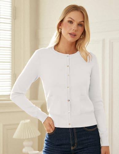 GRACE KARIN Women's Lightweight Cardigan Crew Neck Button Up Sweaters Long Sleeve Knit Cardigans with Pockets3