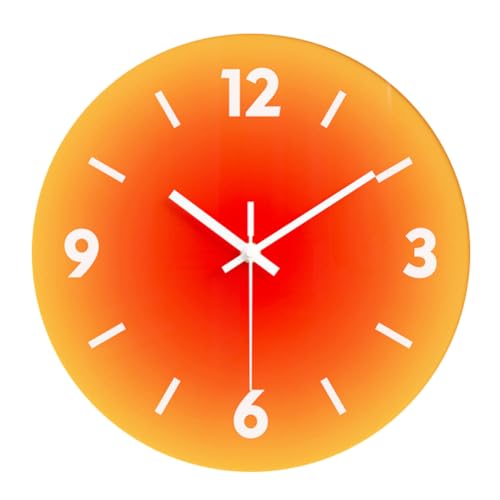 YTAONS 12 in Modern Wall Clock, Silent Glass Clock, Decorative Wall Clocks for Living Room Kitchen Office Bedroom (Orange)