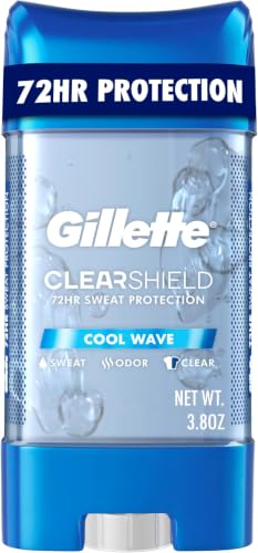 Image of Gillette Antiperspirant and Deodorant for Men, 72hr Instant Sweat & Odor Protection, Long Lasting Freshness & Protection, Anti-White Mark Technology, Clear Gel, Cool Wave Scent, 3.8 Ounce (Pack of 12)