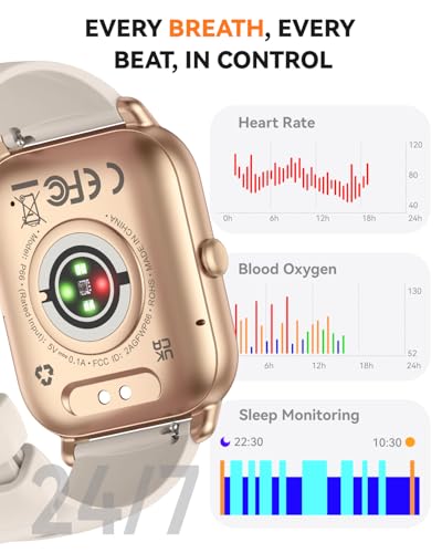 Image of Smart Watch for Men Women,1.85 inch HD Screen Bluetooth Fitness Tracker Step Counter /Sleep Monitor,110+ Sports Modes,IP68 Waterproof Smart Watch Compatible with iPhone Samsung Android Phone, Gold
