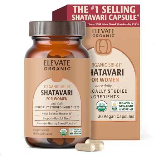 ELEVATE ORGANIC SRI-81 Shatavari Vegan Capsules for Women Asparagus racemosus Root Extract with Acti Veda (30 Servings)