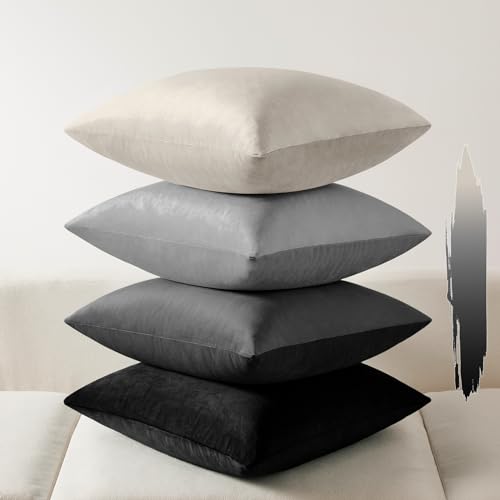 Softalker Throw Pillow Covers Set of 4, Velvet Soft Solid