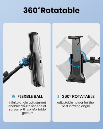 Moukey Mmsph-1 Mic Stand Tablet Holder, iPad Mount, Phone Holder for Microphone Music Stand, Car Headrest iPad Mount suitable for Smartphones Apple Samsung Galaxy Surface Pro/Book iPhone XR/XS/MAX/X/8