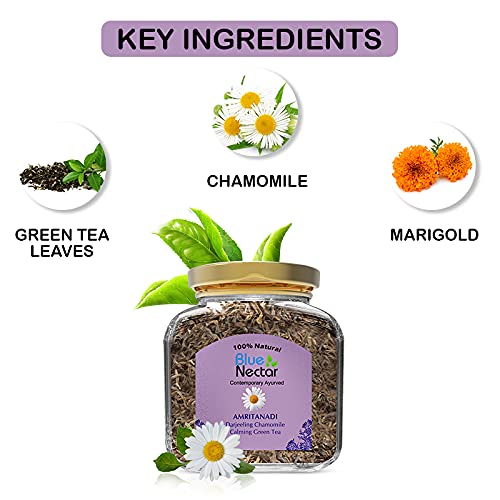 Image of Blue Nectar Amritanadi Darjeeling Chamomile Green Tea for Detox and Calmness (50 grams | 25 cups)