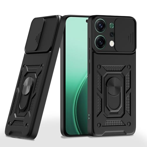 Image of Pikkme Back Cover for Oppo Reno 14 5G | Sliding Camera Shield with Ring Stand | D10 Full Camera Protection Bumper Case (Black)