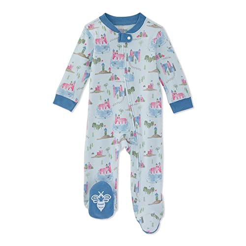 Image of Burt's Bees Baby Baby Girls' Sleep and Play Pajamas, 100% Organic Cotton One-Piece Romper Jumpsuit Zip Front Pjs