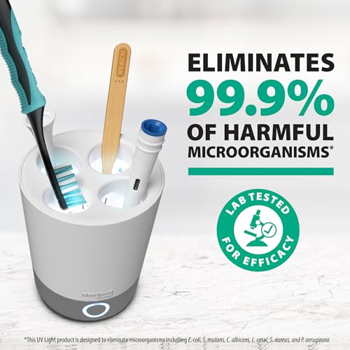 steripod brand uv home countertop toothbrush sanitizer reduces harmful microorganisms toothbrush holder and cleaning station holds four toothbrushes