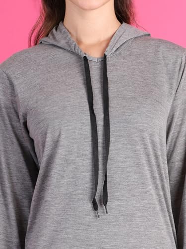 Image of Mack Jonney Cotton Blend Full Sleeve T-Shirt with Hoodie for Women-VJ-FSTWH-01
