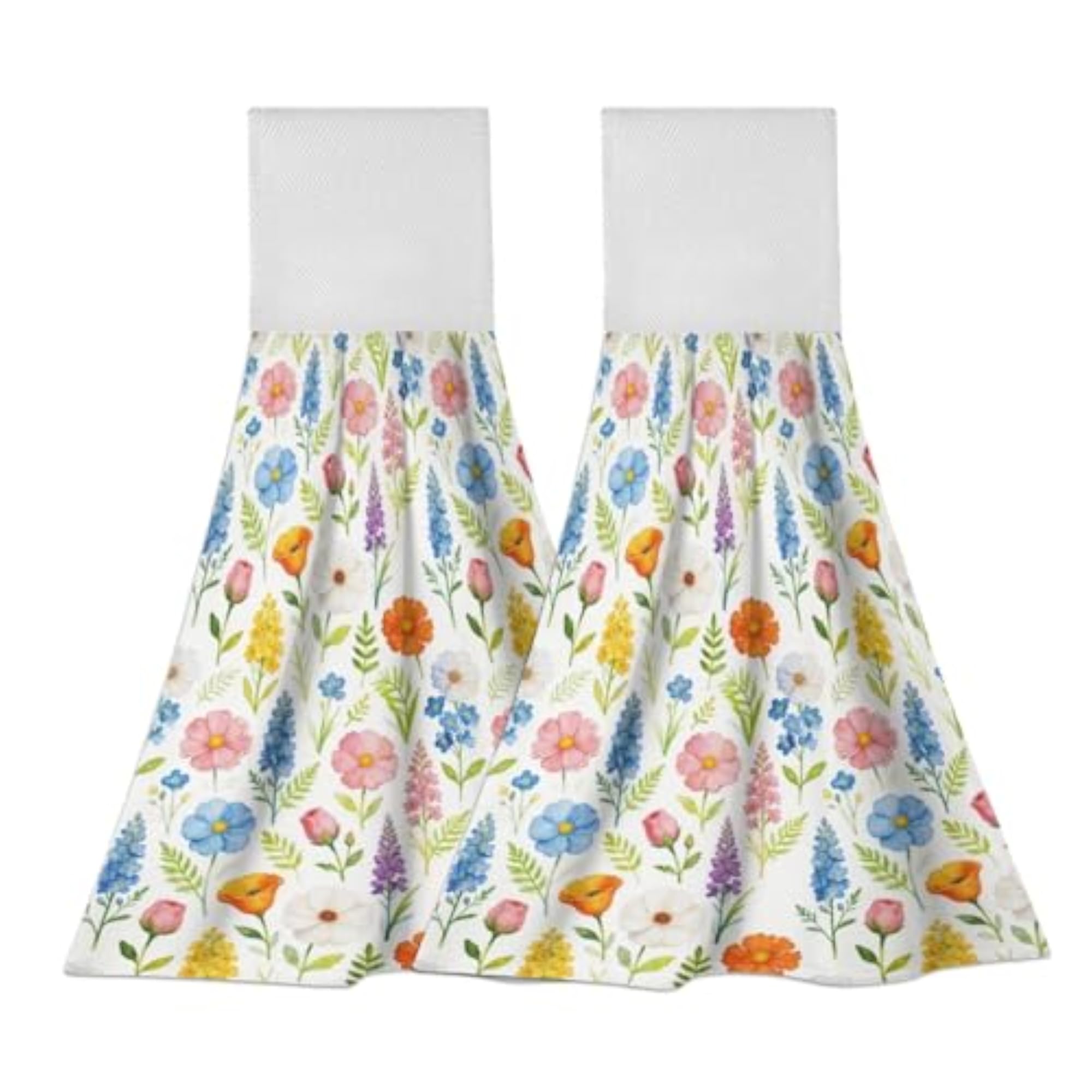 Colorful Floral Kitchen Hand Towels with Hanging Loops