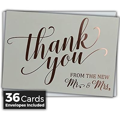 Honeyplum Wedding Thank You Cards - Rose Gold Foil Stamped Letterpress - 36 Cards Plus Envelopes - From the New Mr & Mrs Design