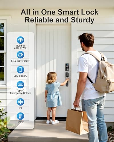 Anyfirm WiFi Smart Lock with Handleset, Built-in WiFi Door Lock, Keyless Entry Deadbolt for Front Door, Fingerprint, App & Remote Control, Compatible with Alexa & Google Assistant, Auto Locking — view 3