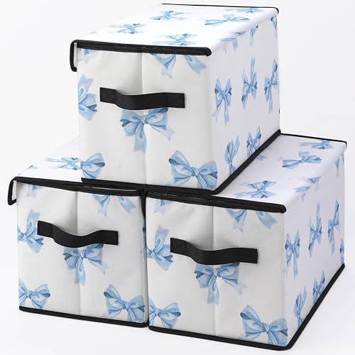 Image of Stackable Clothes Storage Bins with Lids 3 Pack | Closet Organizers Fabric Box for Home and Office,Blanket Clothes Organizers,Under Bed Storage Containers
