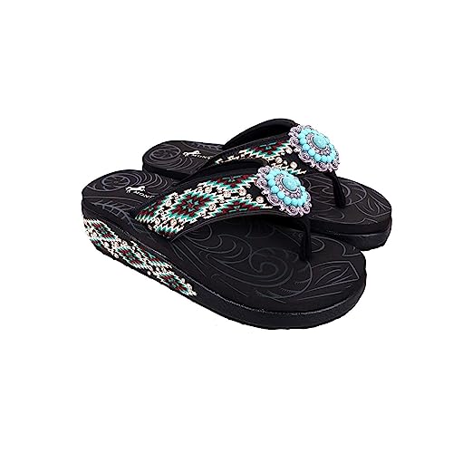 Montana West Sandals Women's Flip Flops Platform Western Embroidered Crystal Studded Comfort Wedge Sandalss Black Sef03-S096Bk-7 #TOP1