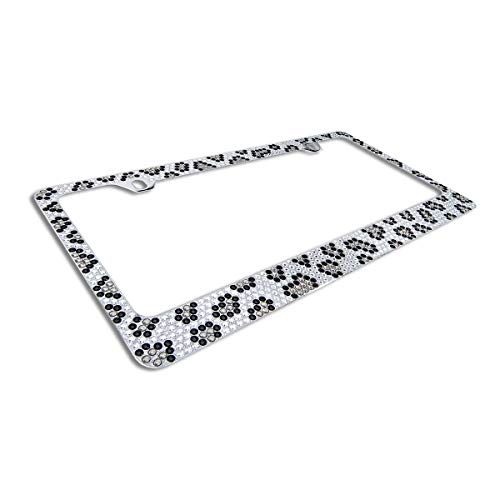 Popular Bling 7 Row Crystal Metal Chrome License Plate Frame With Screw Caps (1, Grey Leopard) #TOP3