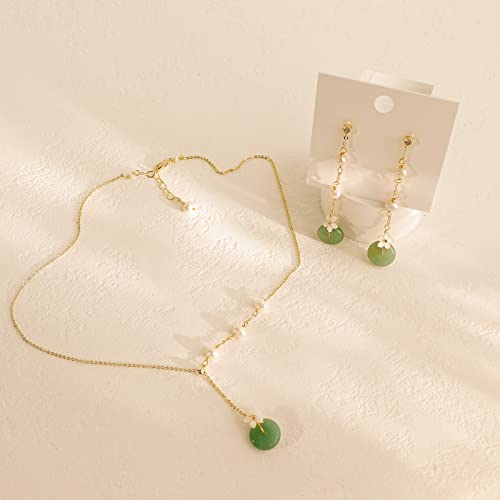 Y-Shaped Green Aventurine Jade Flower Pendant Choker Necklace Dainty Freshwater Pearl 16Inch Handmade Jewelry Gold Valentine Birthday Gift For Women Girl #TOP4