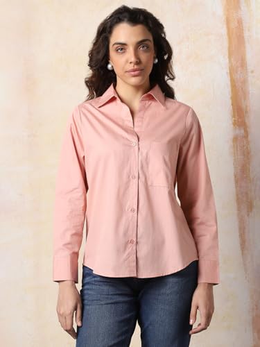 Image of HIGH Star Oversized Solid Cotton Shirt for Women | Stylish Tops for Women | Comfortable and Trendy Casual Shirt