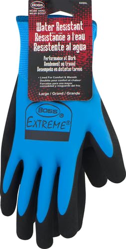 Miniatura 2 de Boss Guantes de trabajo de palma de látex con doble inmersión para hombre, resistentes al agua, color azulnegro, talla L, (8490L)