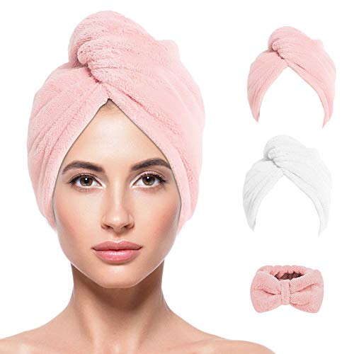 TuXHui Microfiber Hair Towel Wraps for Women, Super Absorbent Anti-Frizz Hair Drying Towels Quick Dry Hair Turbans for Drying Curly, Long, Thick Hair