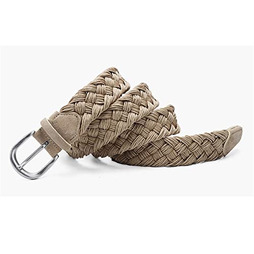 Knitted leather belt, casual denim woven belt with solid strap and single fork buckle4