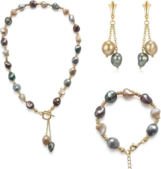 Set Gioielli con Perle Barocche Multicolore e Oro